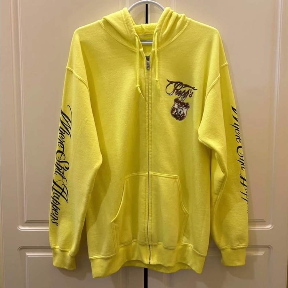 Poopys Biker Bar Savanna Illinois Zip Hoodie Sweatshirt Graphic Print Mens M